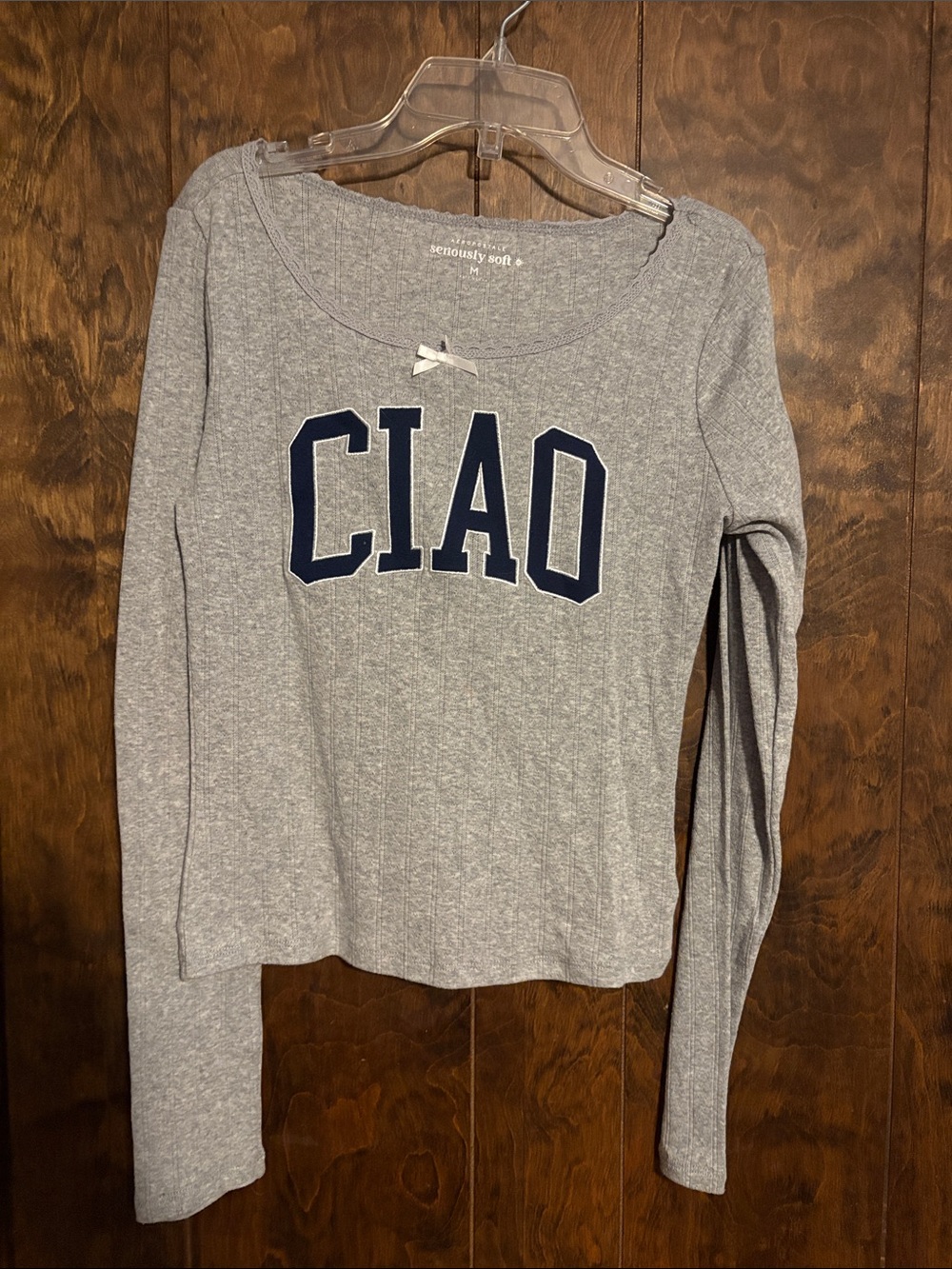 Aeropostale Gray Long Sleeve 'CIAO' Graphic Top